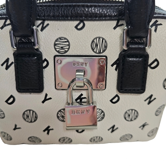 DKNY Elise Signature Logo Mini Box Crossbody Women's Handbag Cream & Black - Picture 4 of 7